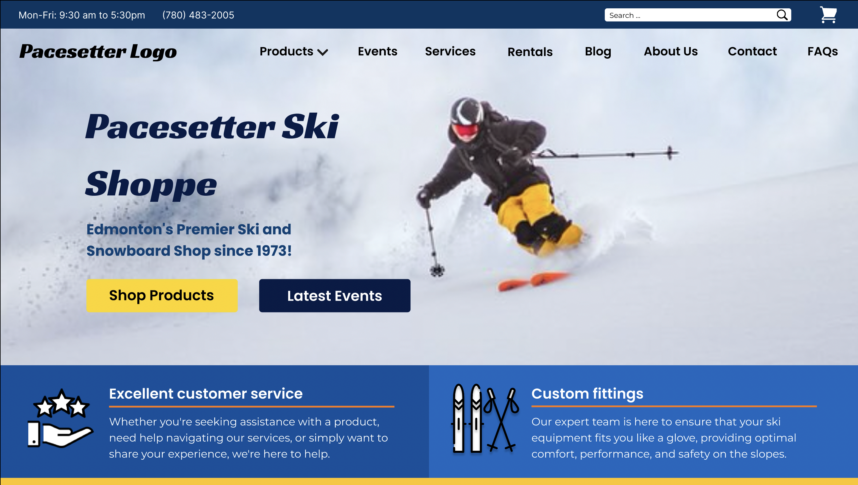 Screenshot of the Pacesetter Ski Shoppe design project